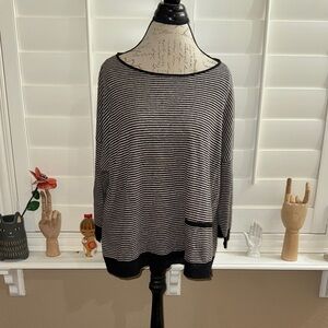 Eileen Fisher Black White Striped Linen Sweater